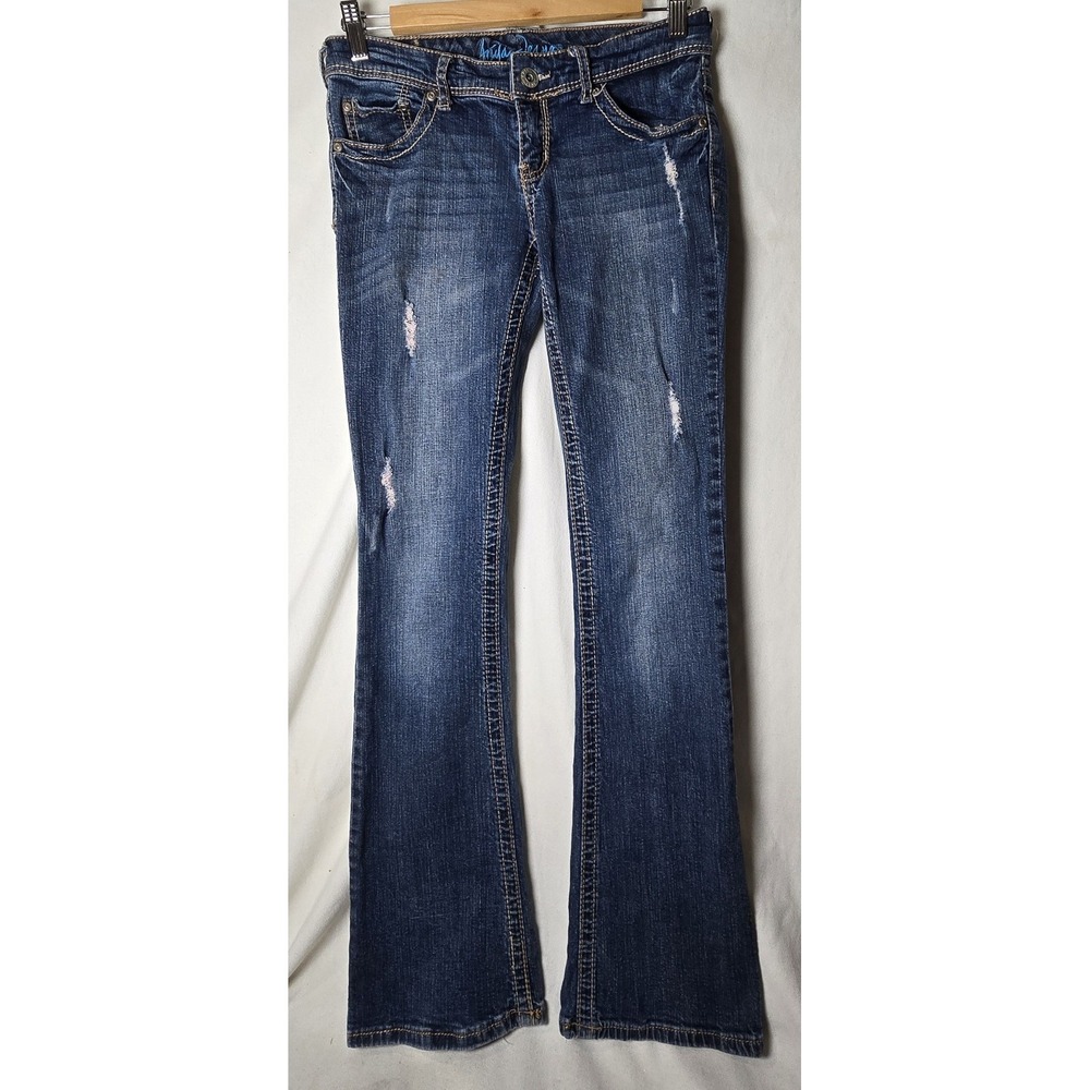 Ariya Jeans Womens Jeans 5/6 Short Blue Bootcut Embroidered Pockets Stretch
